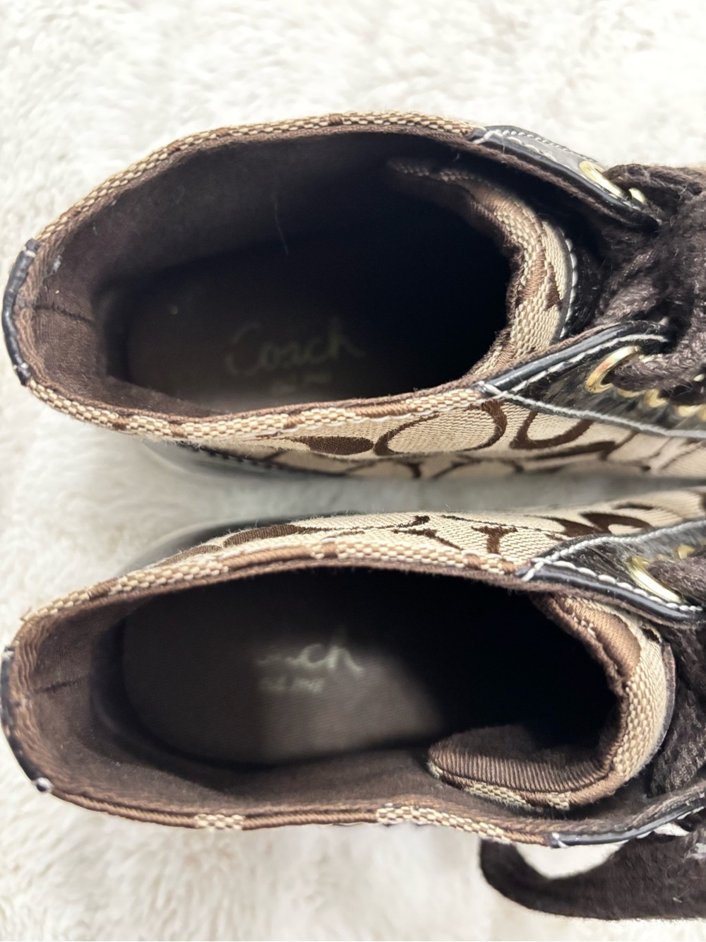 Coach High-Top Signature Canvas Sneakers in Tan and Dark Brown Size 7.5 - Picture 11 of 14